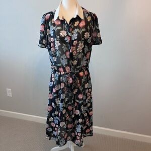 Floral Black Belucci Dress‎ with White Collar